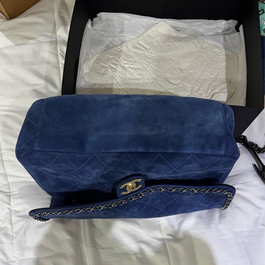 Nigo 權志龍Gd 同款Chanell x Pharrel Williams 菲董聯名限量款 flag bag 藍色麂皮大包近全新-8