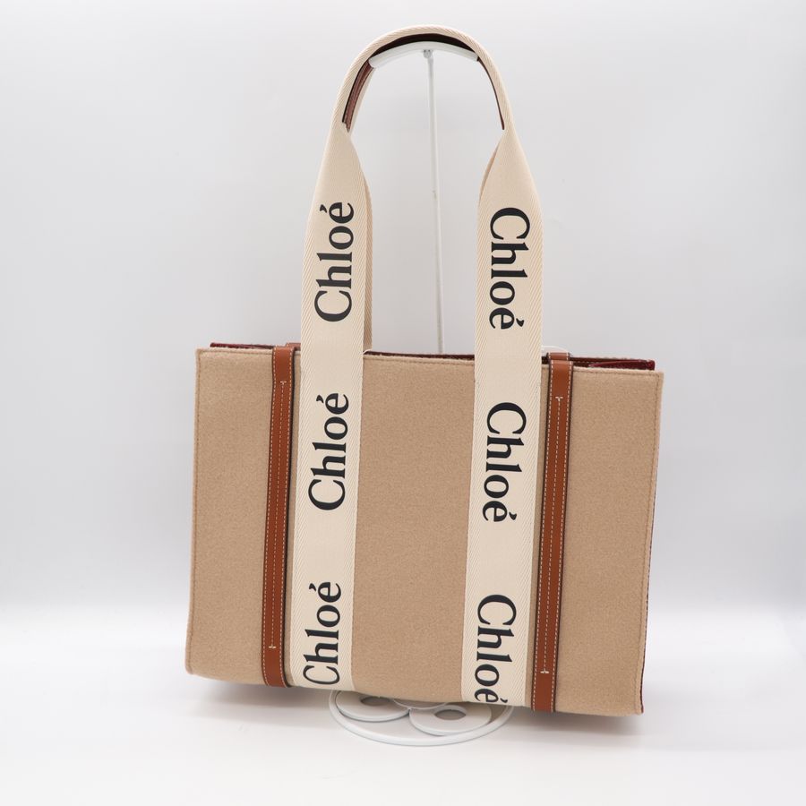 Chloé 蔻伊 Woody tote 中號 千鳥紋/棕色 拼接 托特包-6