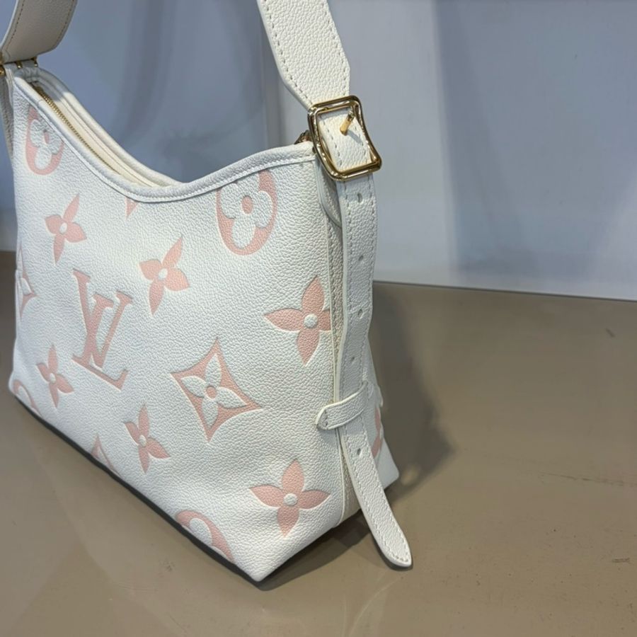 LV 奶油白拼櫻花粉牛皮壓紋CarryAll PM肩斜背包M24141-2