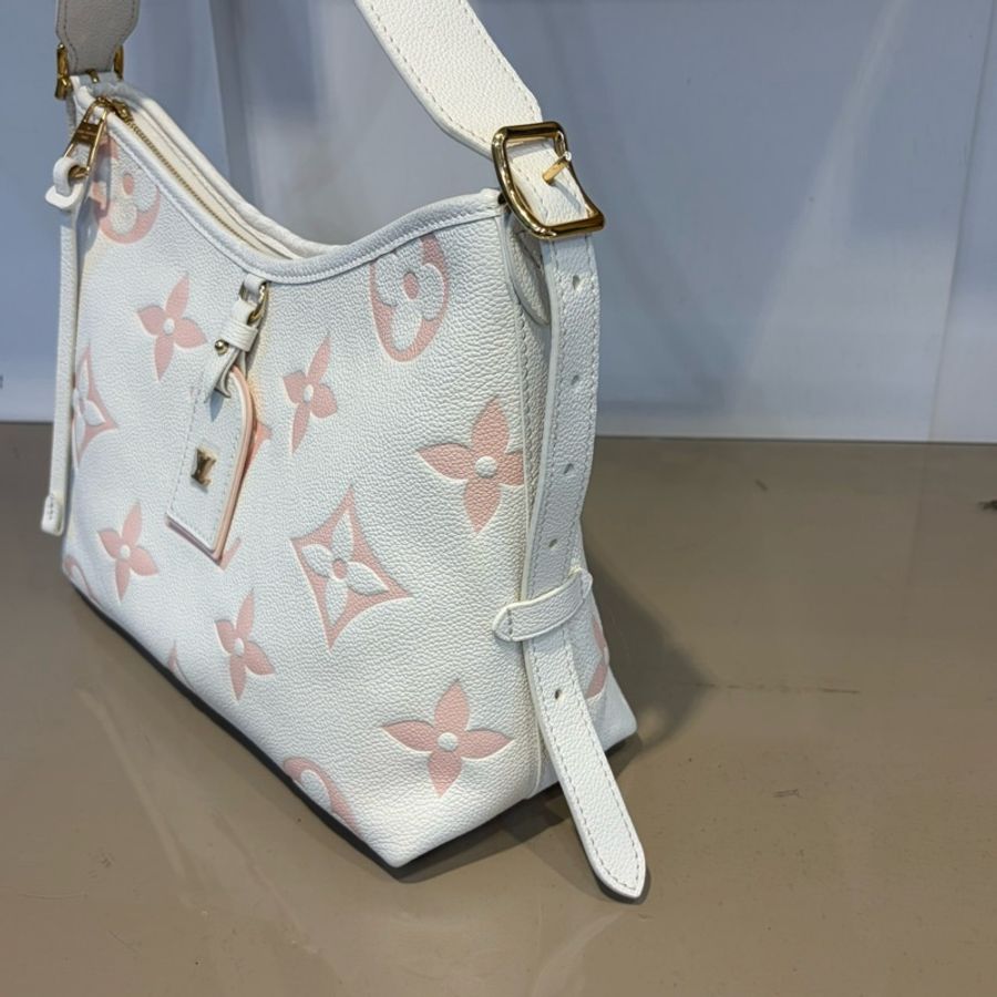LV 奶油白拼櫻花粉牛皮壓紋CarryAll PM肩斜背包M24141-3