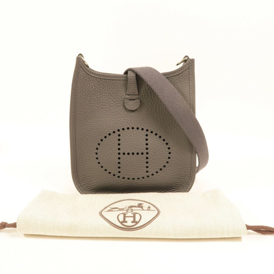 HERMES Clemence皮革Evelyne TPM肩背袋Gris Misty-9