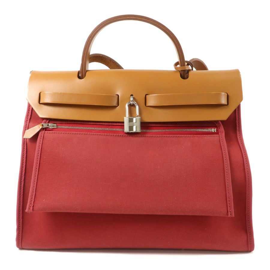 HERMES 帆布Herbag PM手挽肩背兩用袋Rubis/Fauve-1