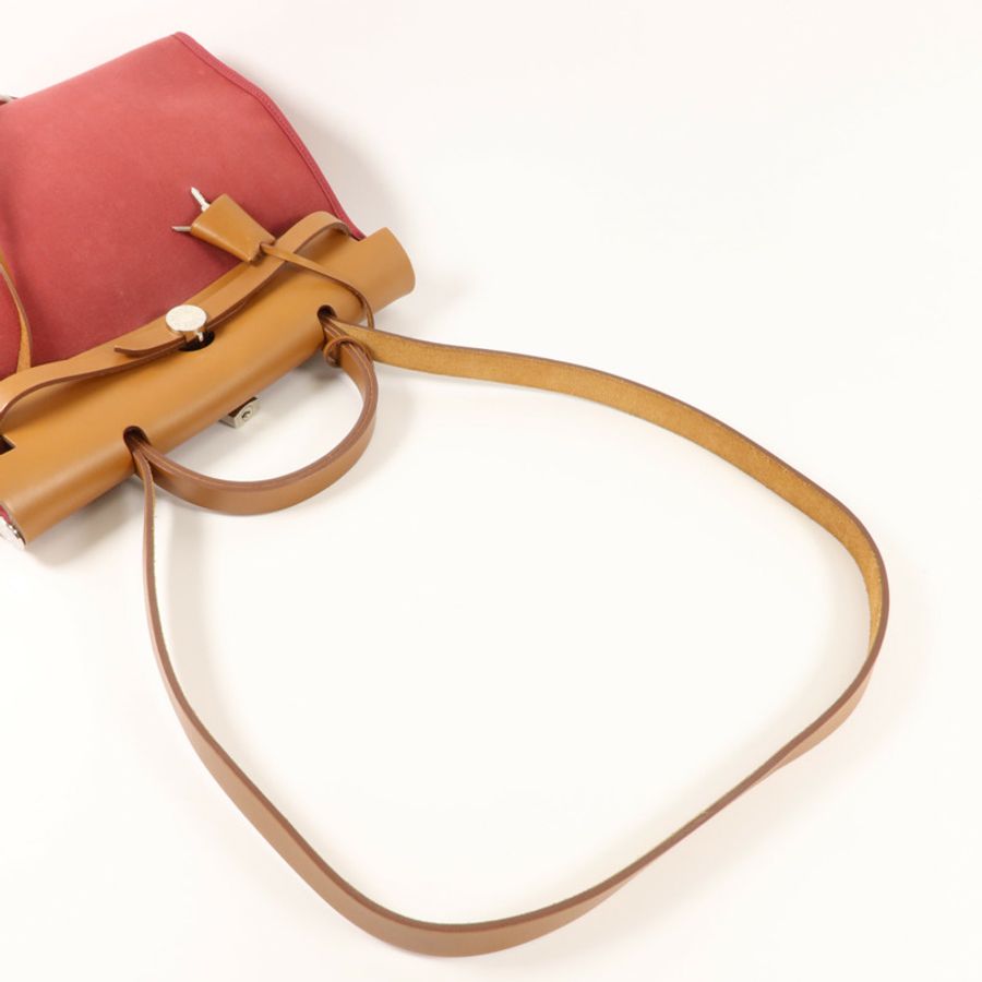 HERMES 帆布Herbag PM手挽肩背兩用袋Rubis/Fauve-7