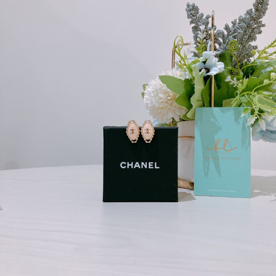 TK2075	香奈兒 耳環 Chanel Oval Earrings Pink X GHW-10