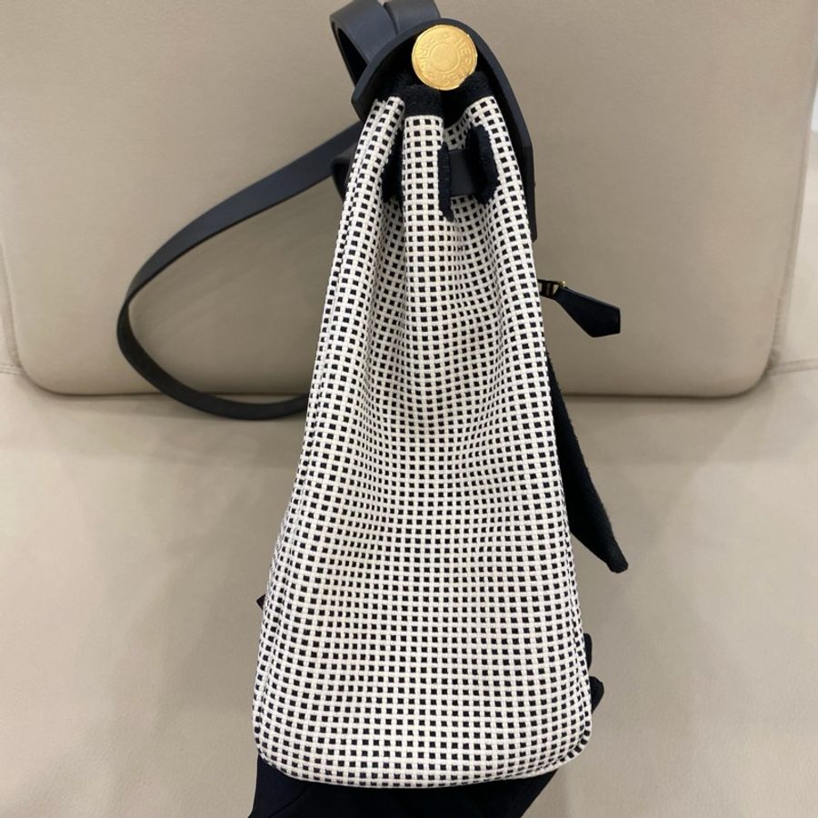 ✨Hermes愛馬仕 herbag31 熊貓 黑白編織帆布拼皮 手提包斜挎包 金扣 u刻 ❤️正品-3