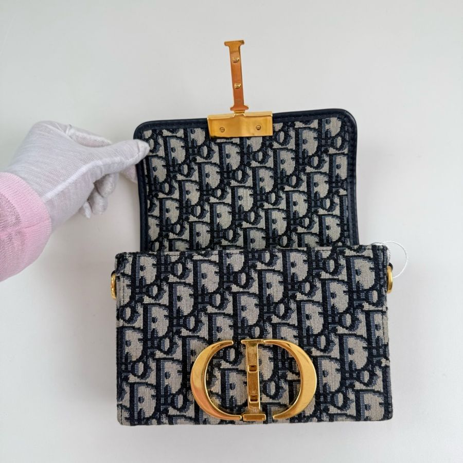 🆕✨迪奧/Dior Montaigne蒙田 mini 藍色 Oblique 印花單肩包斜挎包 金扣 可拆卸肩帶 底長：17cm❤️正品-6