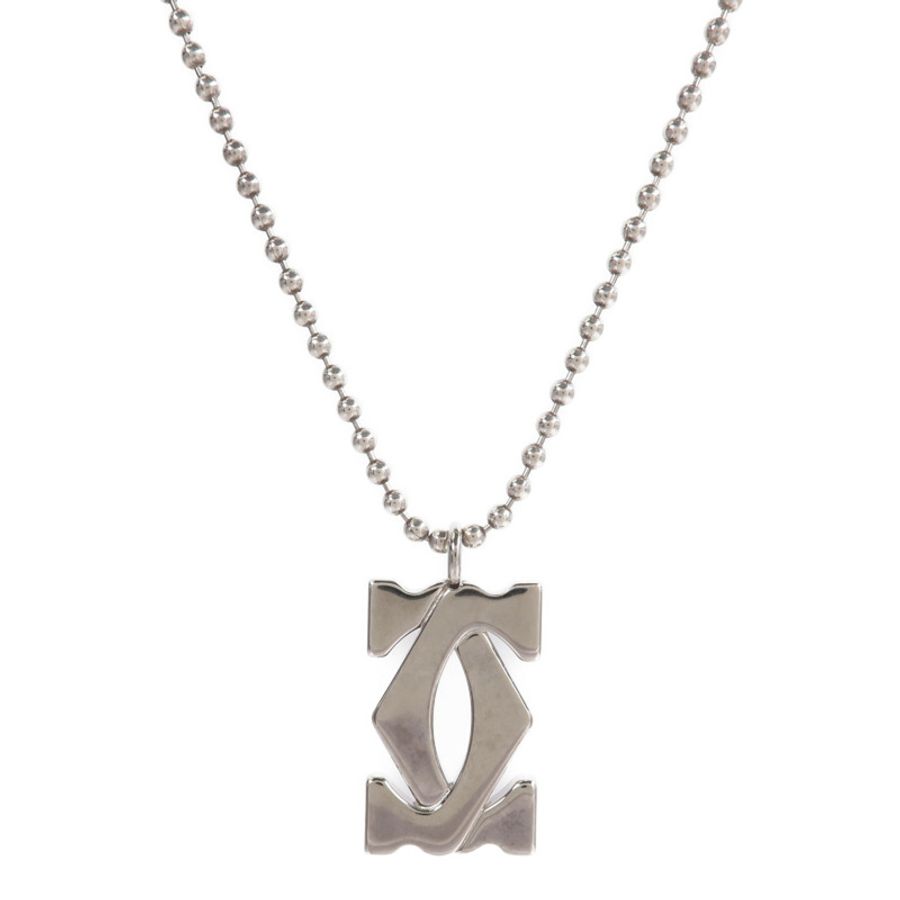 CARTIER 925純銀/不鏽鋼Vintage 2C Logo Pendent Necklace項鍊-1