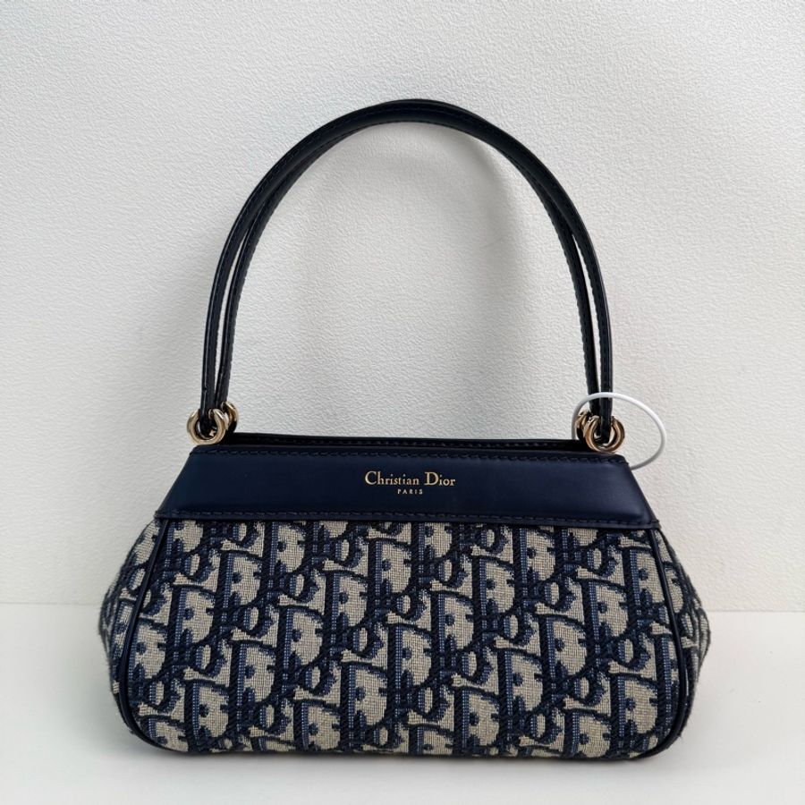 ✨DIOR/迪奧 Key 金扣 Oblique老花刺繡滿印 腋下包單肩包手提包 小號 芯片款 藍色 底長21cm❤️正品-2