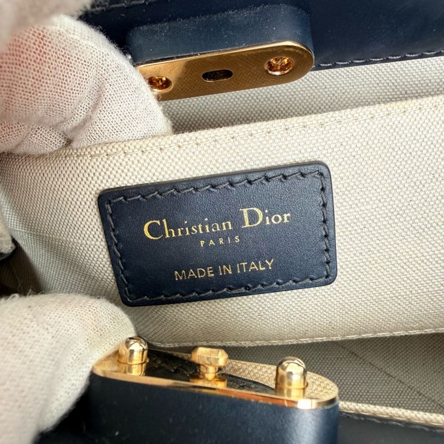 ✨DIOR/迪奧 Key 金扣 Oblique老花刺繡滿印 腋下包單肩包手提包 小號 芯片款 藍色 底長21cm❤️正品-8