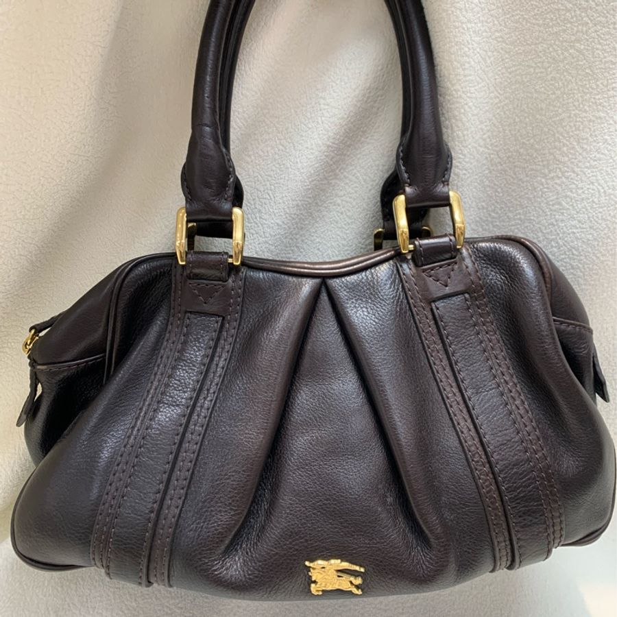 Burberry 巴寶莉啡色牛皮手拎袋-0