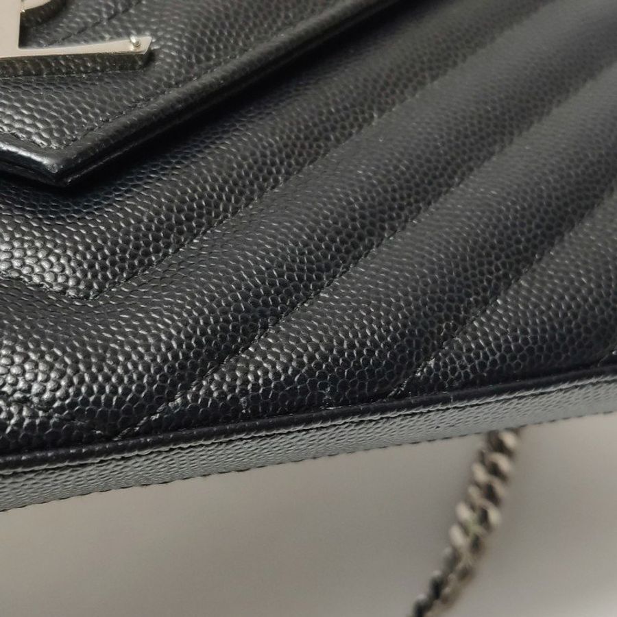 Saint Laurent Envelope牛皮V紋絎縫YSL標誌斜背包肩背包-20