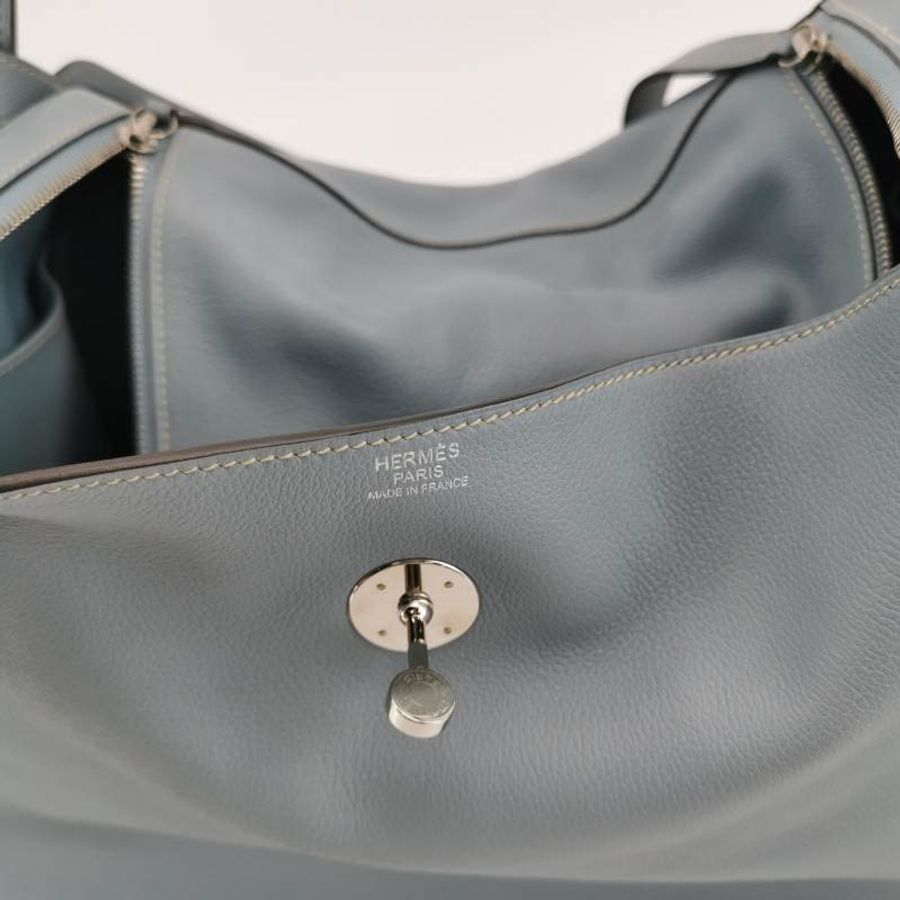 Hermes Lindy34旋扣單肩包Evercolor牛皮銀扣8U冰川藍T刻-7