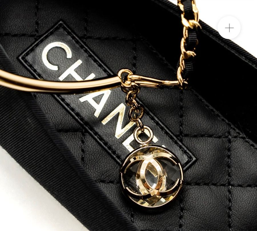 香奈兒 (CHANEL) 36C 碼 芭蕾舞鞋 帆布/皮革 黑色 淺金色五金-10