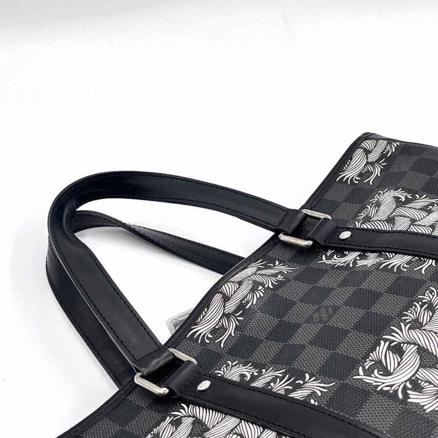 LV 黑色棋盤格藤結伊勢丹紀念幣托特包單肩包手提包公文包-8