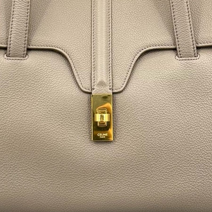 Celine 賽琳 soft16大象灰荔枝紋全皮單肩包-9