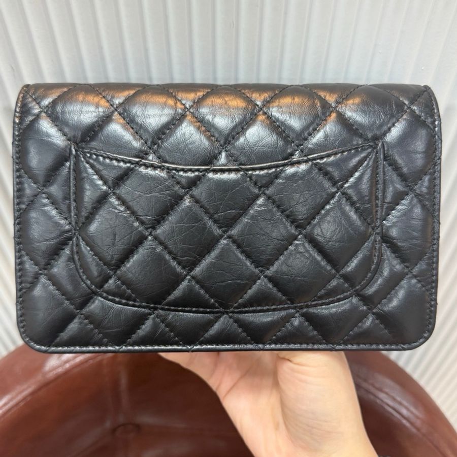 CHANEL 香奈兒 2.55 發財WOC鏈條包 黑金油蠟皮芯片款全套-1