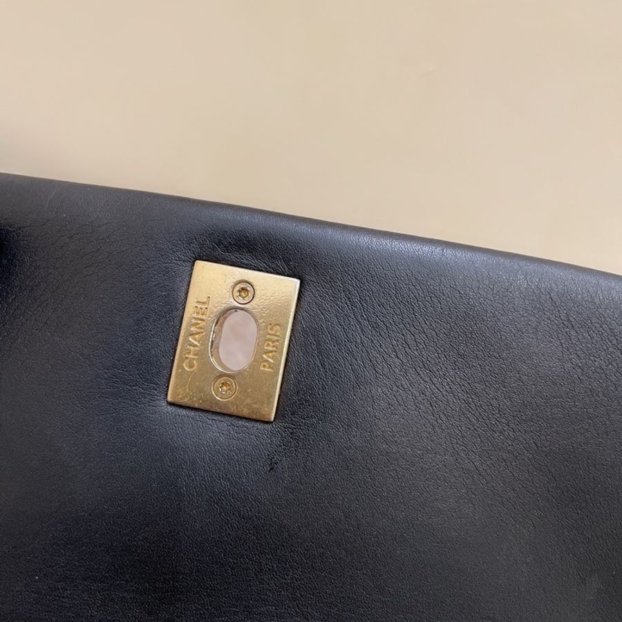 Chanel 黑金牛皮口蓋包可斜挎手提肩背 鐳射碼29開-10