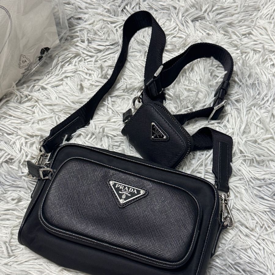 Prada 側背包BANDOLIERA IN TESSUTO+PELLE TESSUTO+SAFFIANO NERO TU-0