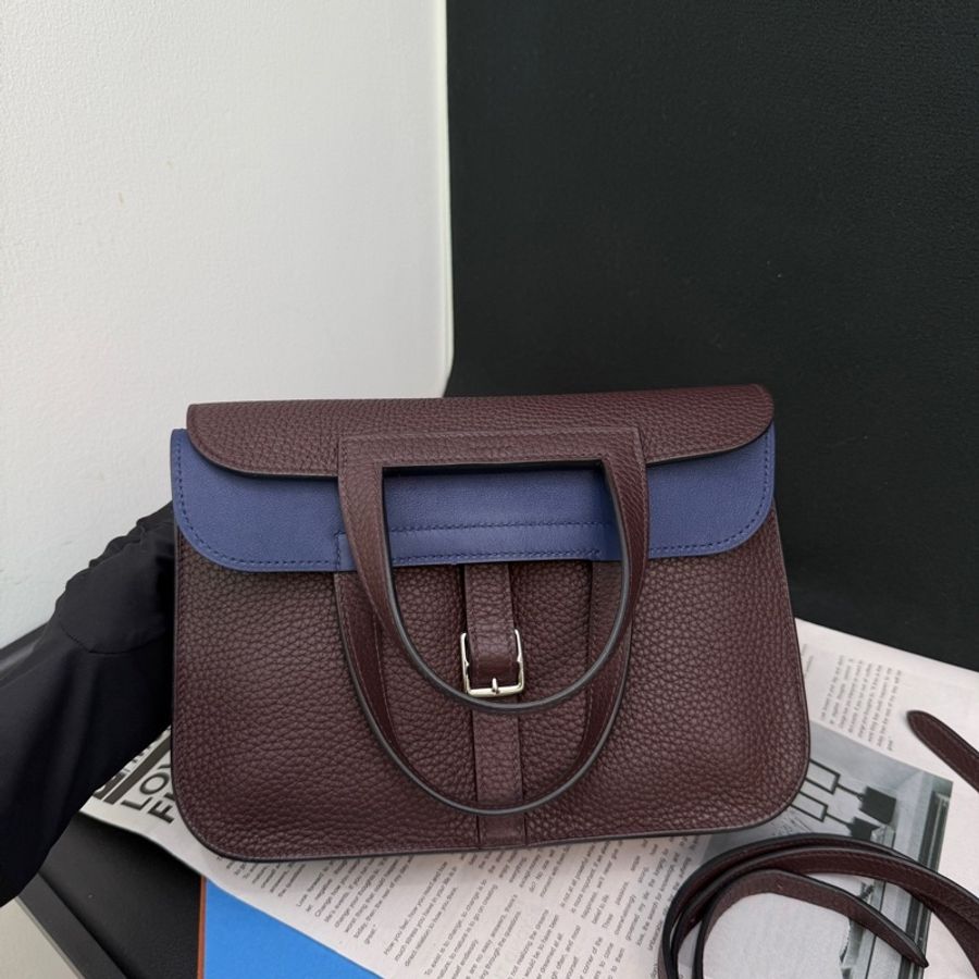 Hermès 愛馬仕Halzan25馬鞍紅內拼藍 TC皮 U刻-0