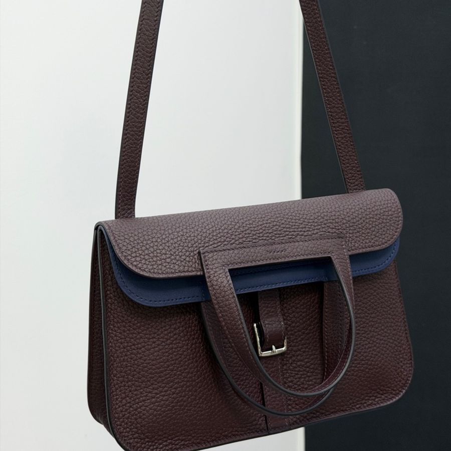 Hermès 愛馬仕Halzan25馬鞍紅內拼藍 TC皮 U刻-1