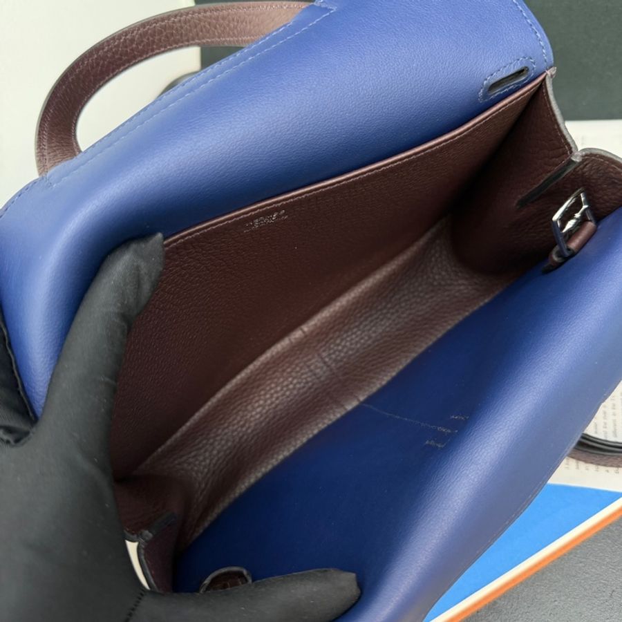 Hermès 愛馬仕Halzan25馬鞍紅內拼藍 TC皮 U刻-9