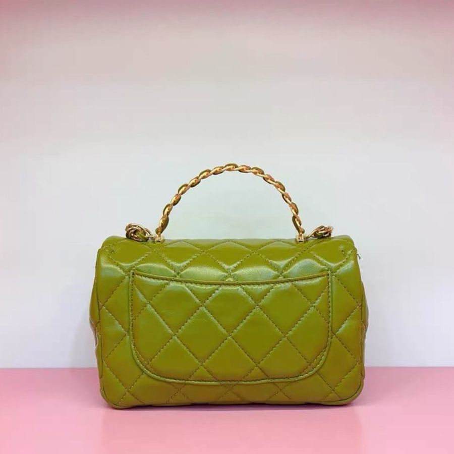 Chanel 23A 綠色油蠟皮金扣 CF大mini 手柄鏈條包 21*13*8 99新配件塵袋-5
