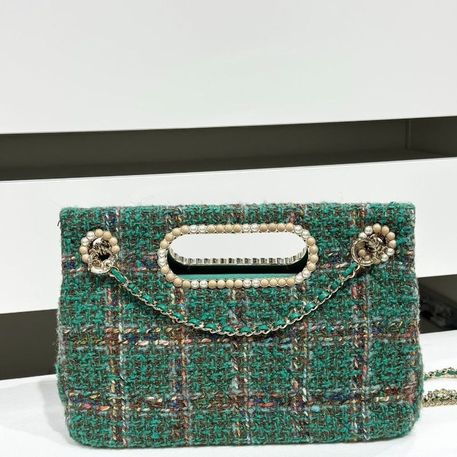 Chanel Westminster 珍珠鏈條包 綠色粗花呢 27*7*17 99新配件塵袋盒子-6