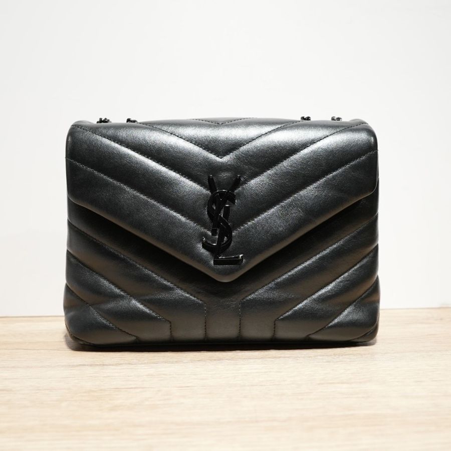 SAINT LAURENT 黑色黑扣yslloulou方胖子小號肩背包-0