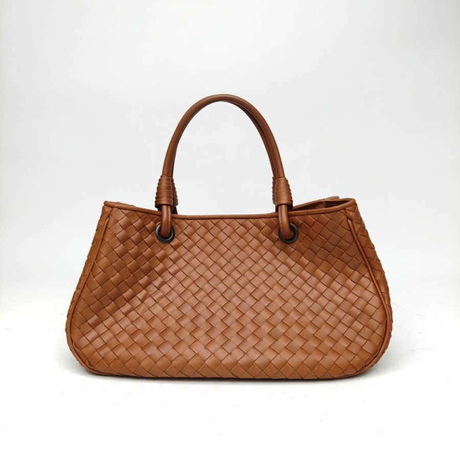 BOTTEGA VENETA 焦糖色牛皮經典編織手提包肩背包-0