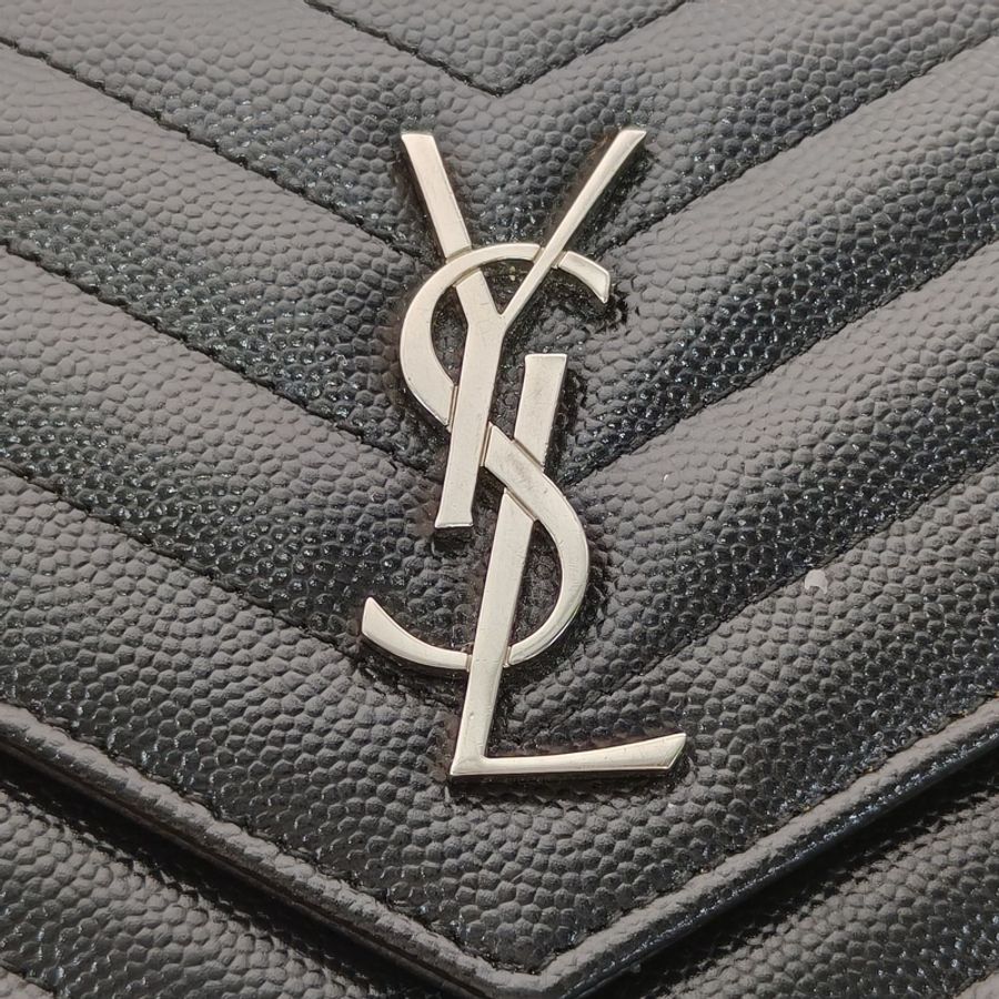 SAINT LAURENT CASSANDRA信封腋下包Woc19V紋黑色牛皮銀扣肩背包-4
