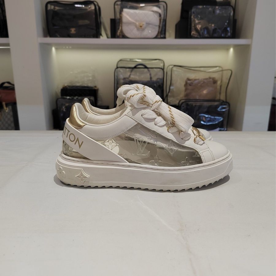 98新Louis Vuitton路易威登 Time Out滿logo透明浮雕老花sneaker運動鞋34.5碼 可以搭配各種彩色襪子-2