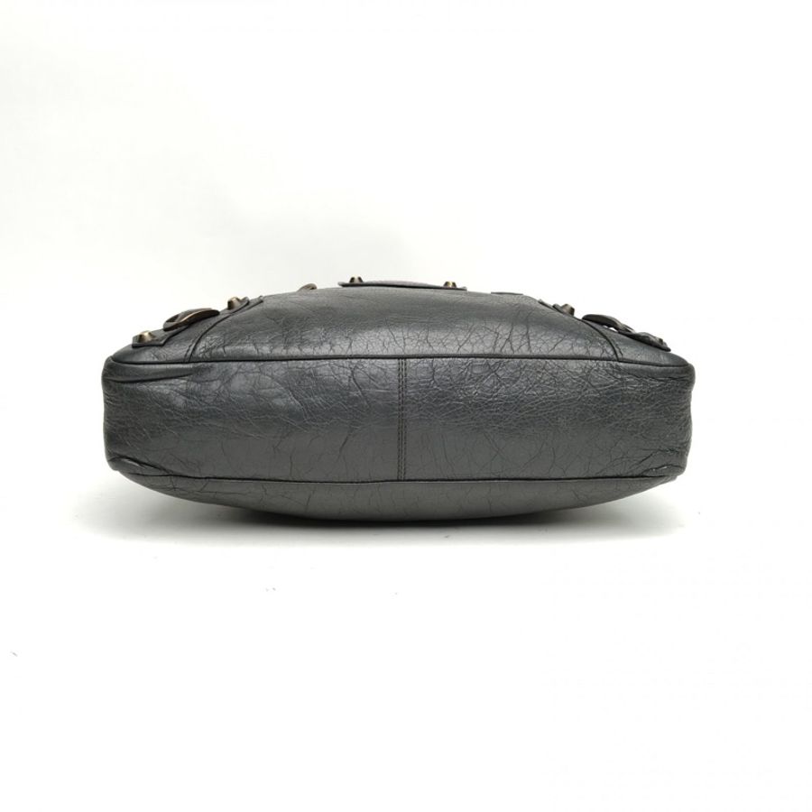 BALENCIAGA 灰色羊皮巴黎世家機車包-3