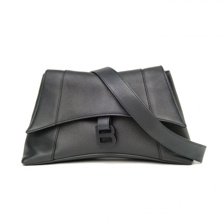BALENCIAGA Downtown小號30黑色牛皮肩背包-0