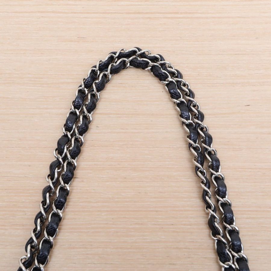 CHANEL CF口蓋包中號黑色荔枝牛皮28開銀扣肩背包-5