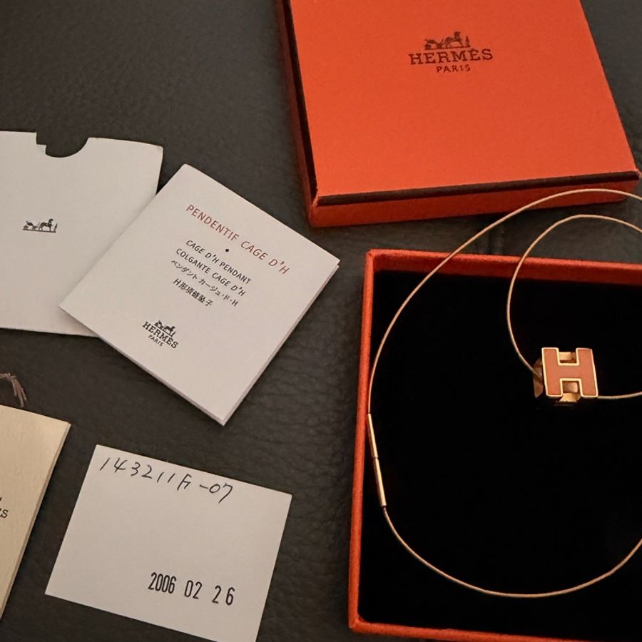Hermes 立體方型H logo項鍊-0