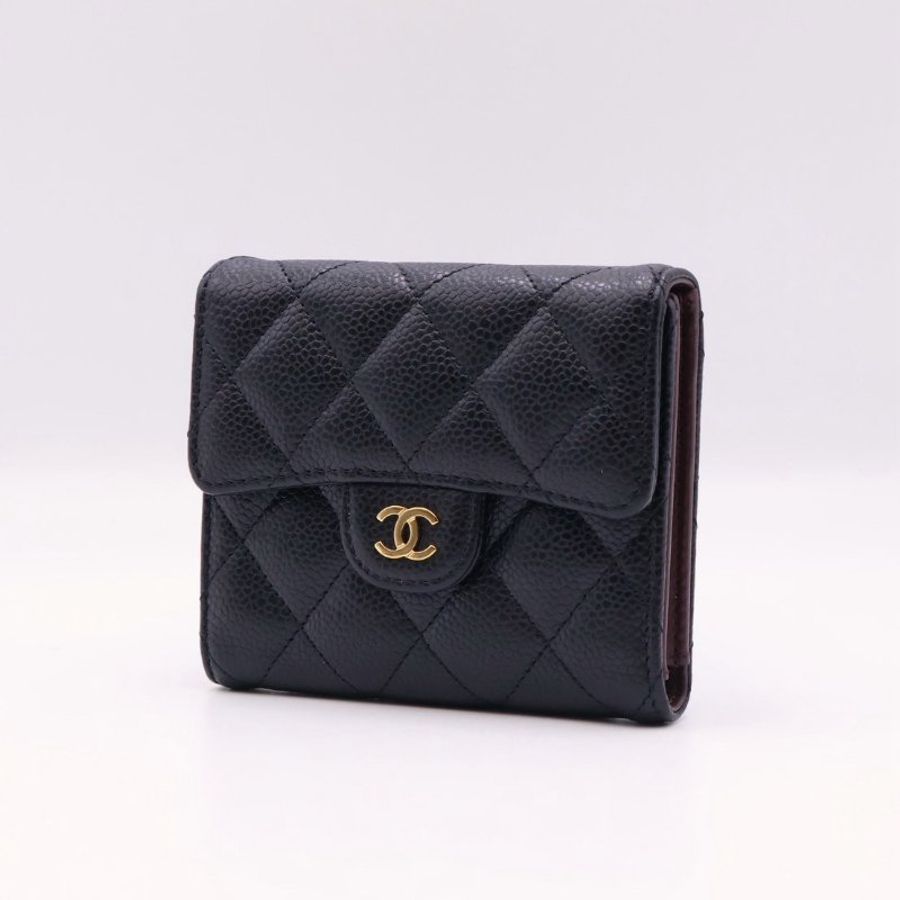 CHANEL 經典口蓋三折短夾 - 黑金-2