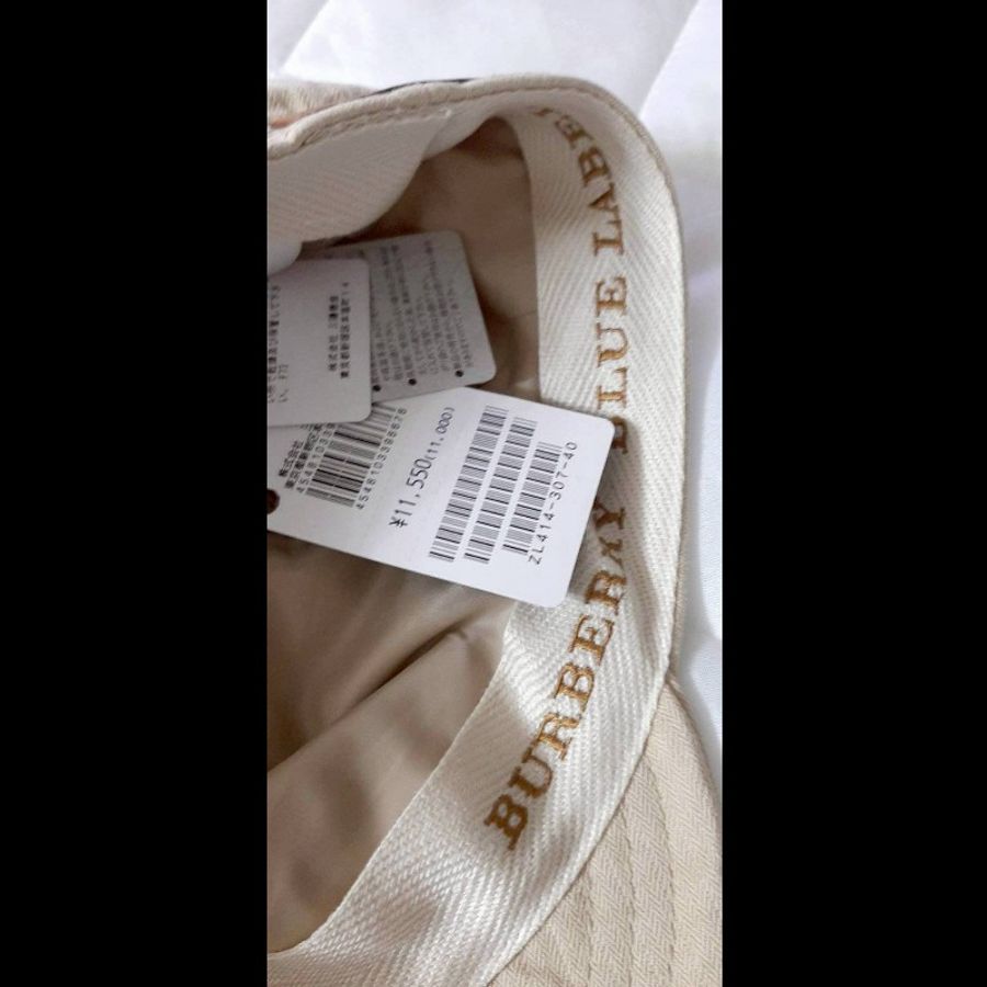 （日本製MIJ）絕版BURBERRY博柏利 BLUE LABEL 藍標 戰馬 皮革標 中性卡其色平頂軍帽ONE SIZE-4