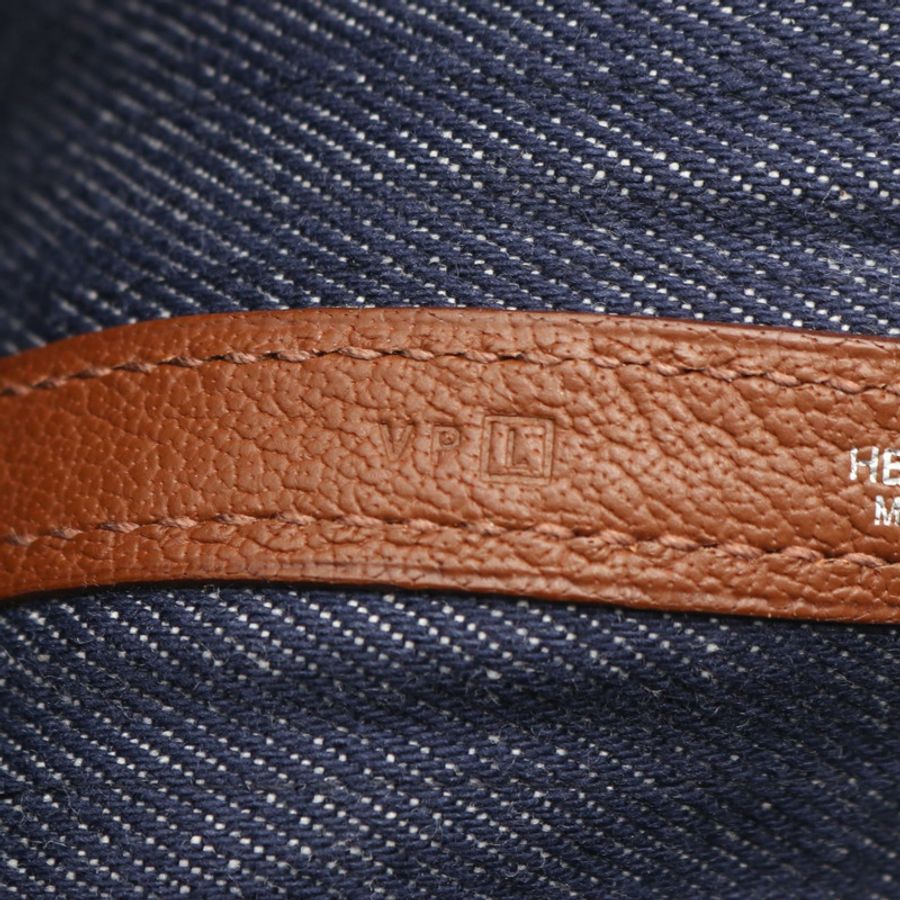 HERMES 花園派對小號手提包 Toile Denim Canel Buffle 皮革海軍藍二手 L-4