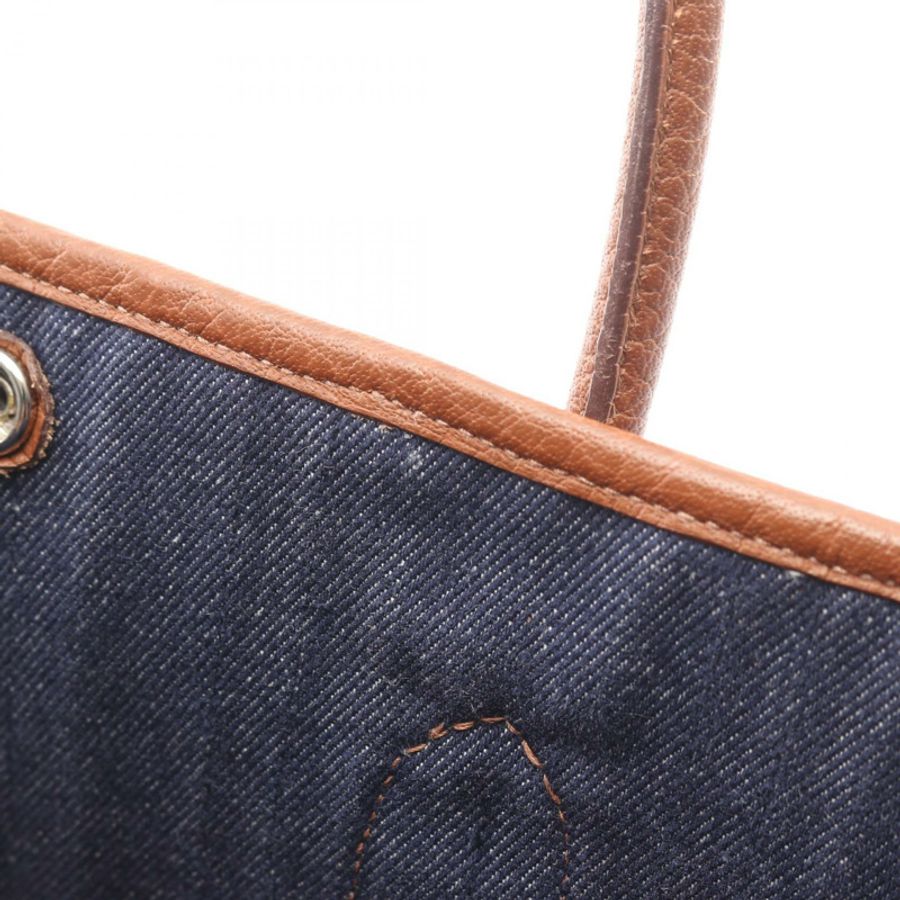 HERMES 花園派對小號手提包 Toile Denim Canel Buffle 皮革海軍藍二手 L-8
