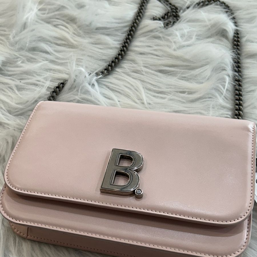 Balenciaga B logo WOC 櫻花粉 鏈條包-7