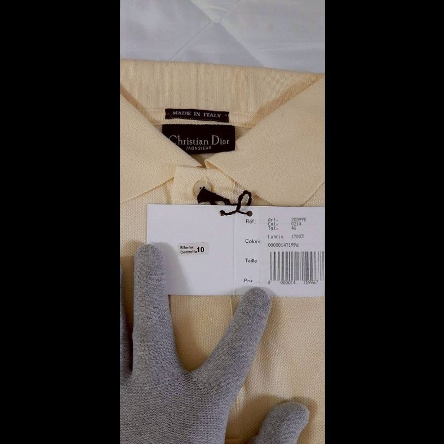 (義大利製MADE IN ITALY )全新CHRISTIAN DIOR克里斯汀 迪奧 MONSIEUR 稀少80年代復古 男鵝黃色透氣網眼布短袖POLO衫46號-5
