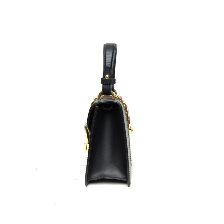 GUCCI Sylvie塞爾維亞絲帶包手提Mini黑色牛皮金扣肩背包-1