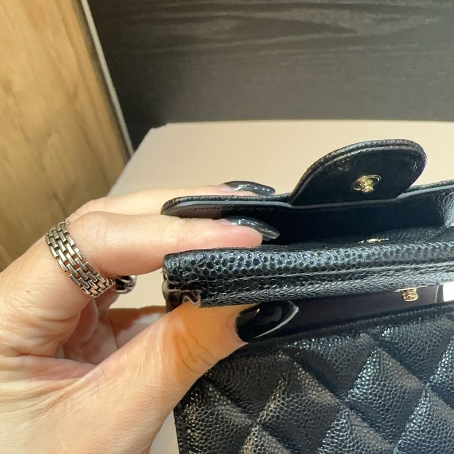 Chanel 黑荔枝牛皮零錢袋三折短夾-9