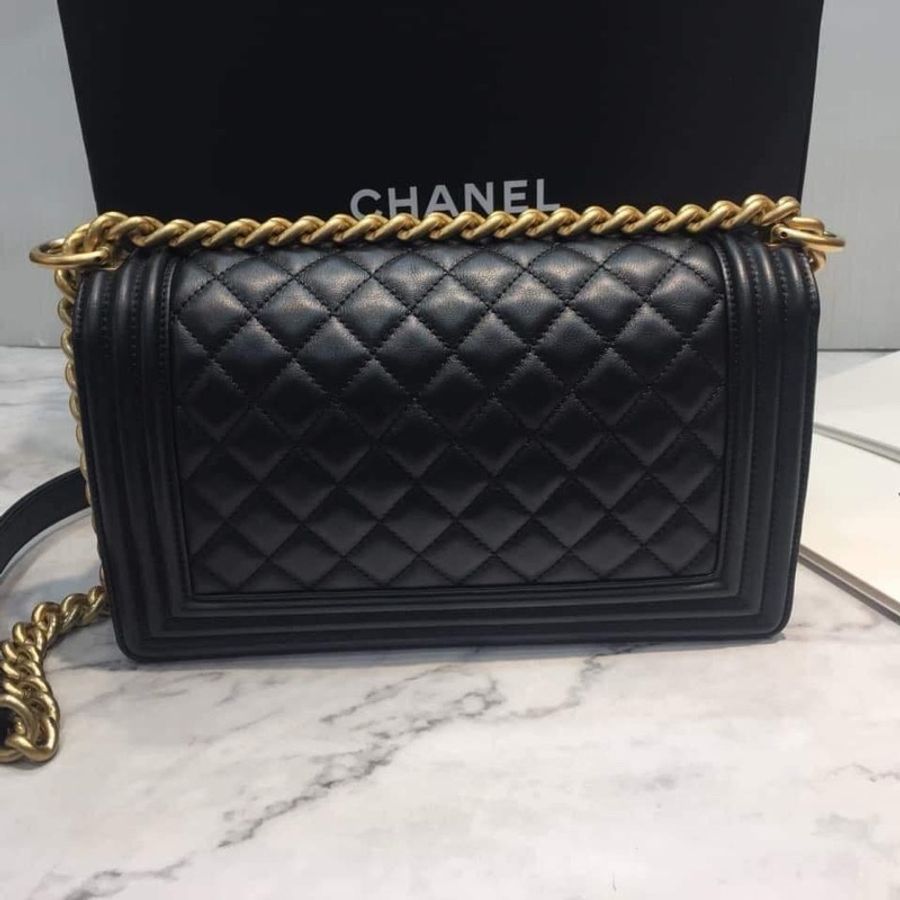 Chanel *現貨* CHANEL 香奈兒 真品 *經典 BOY 系列牛皮金釦金鏈包 (25)-15