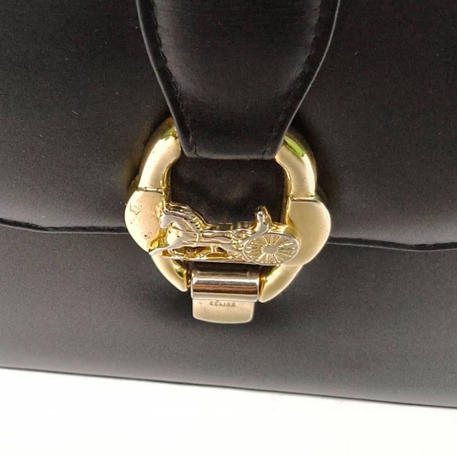 CELINE 黑色牛皮金扣中古馬車扣腋下包肩背包-4