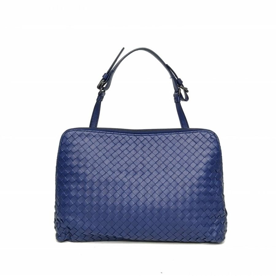 BOTTEGA VENETA 藍色羊皮鎢鋼扣經典編織手提單肩包-2
