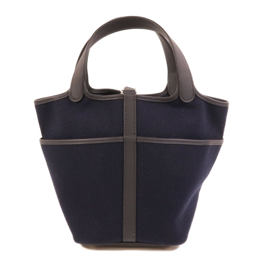 HERMES 帆布/皮革Picotin Cargo PM手挽袋Bleu Marine-1