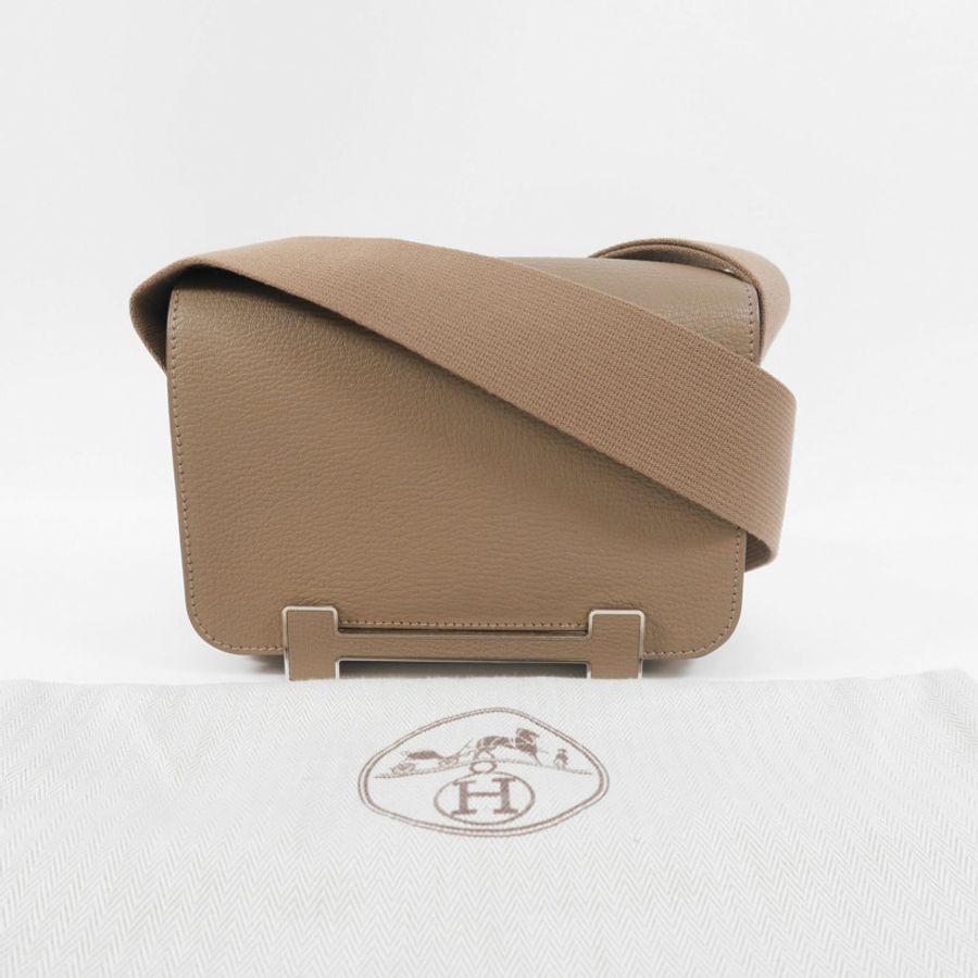 HERMES Chevre皮革Geta肩背袋Etoupe-10