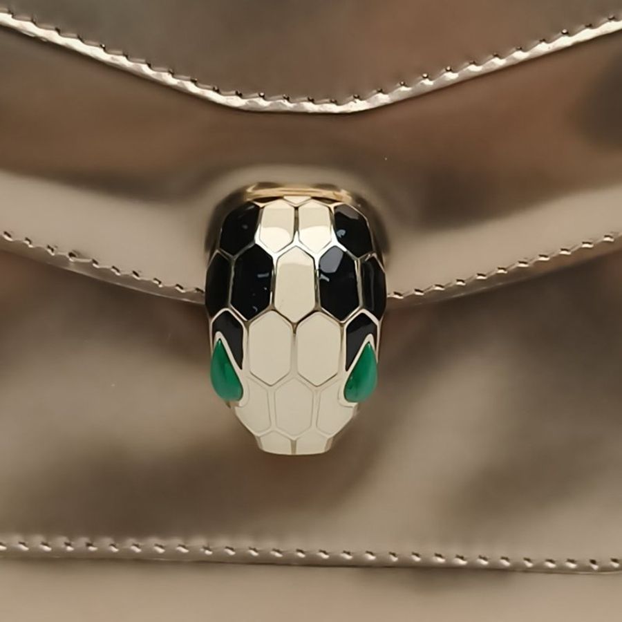 BVLGARI 金色牛皮寶格麗蛇頭包肩背包-4