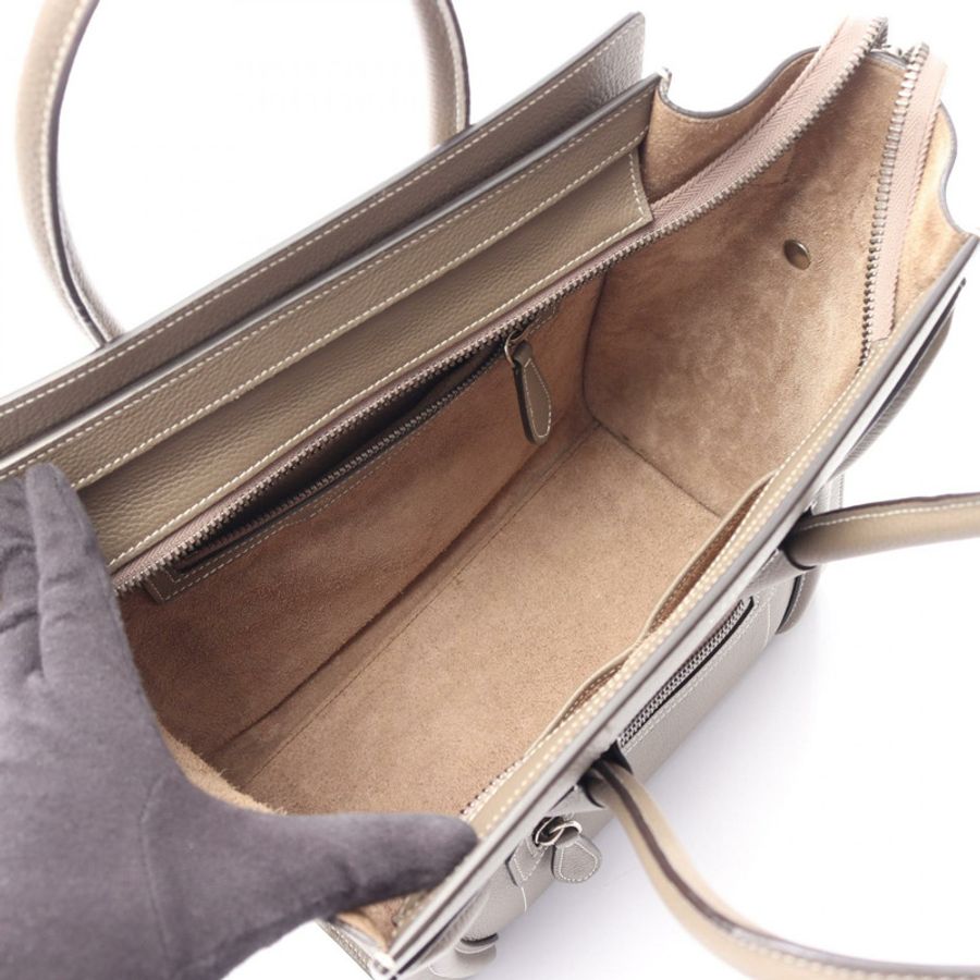 CELINE Luggage 迷你購物手提包,米色皮革,二手女款-2